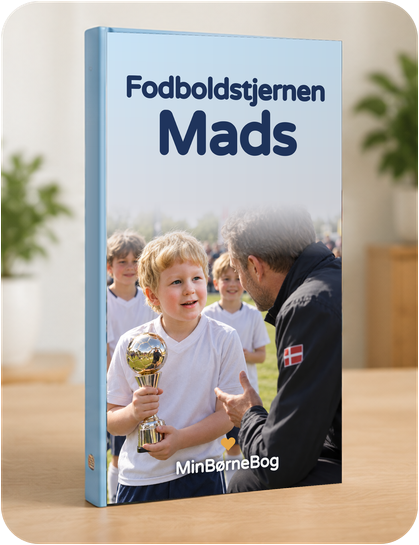 Den samme fodboldillustration trykt på forsiden af en indbundet børnebog